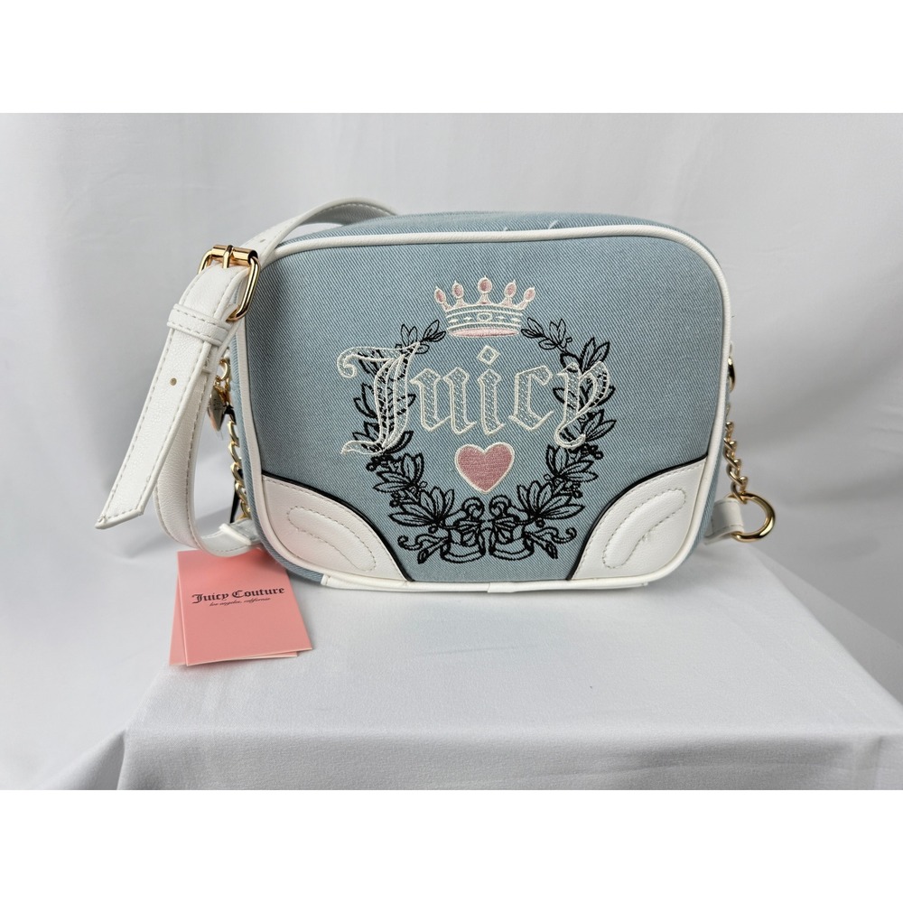 Juicy Couture‎ Crossbody Bag Denim Crown Logo Chain Strap Purse NWT
